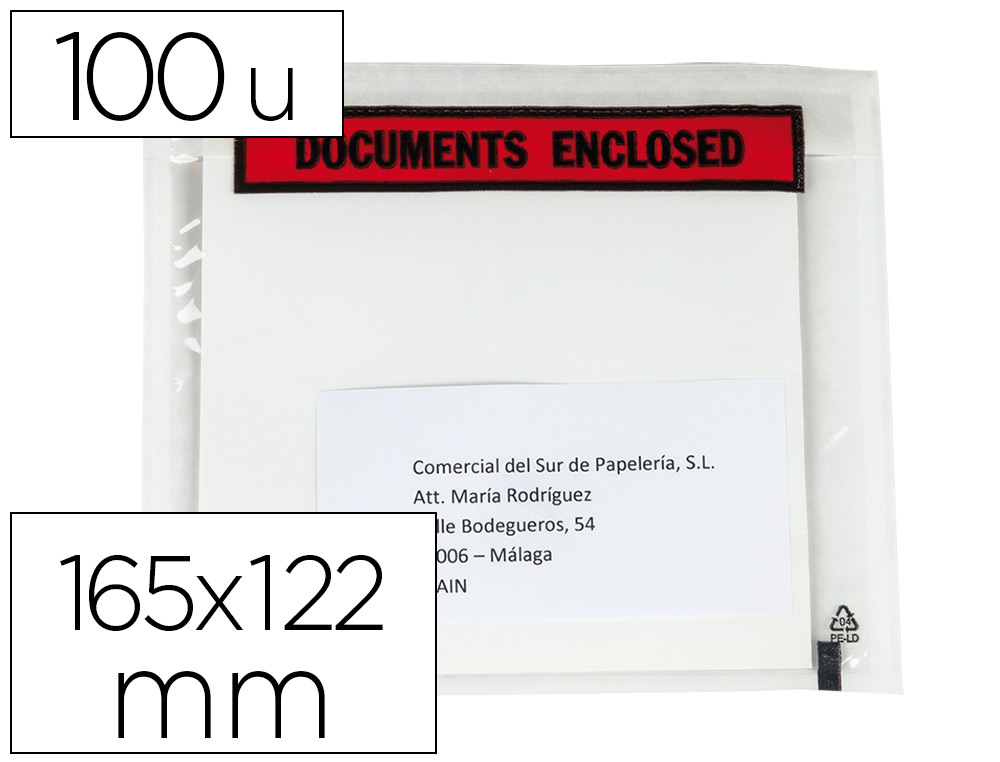 100 sobres autoadhesivos Q-Connect portadocumentos 165x122 mm.